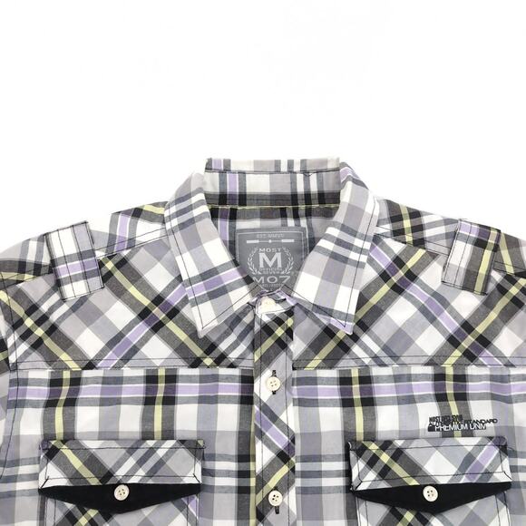 Most Official Seven MO7 Mens Checkered Button Down Short Sleeve Shirt - Size L - Picture 12 of 12